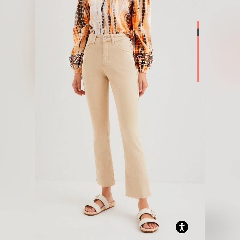 ❤️ DESIGUAL HIGH RISE CROP FLARE JEANS, TAN, 8 (29)